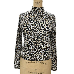 Olivia Rae Womens Mock Neck Shirt Tan Leopard Print Long Sleeve Stretch L